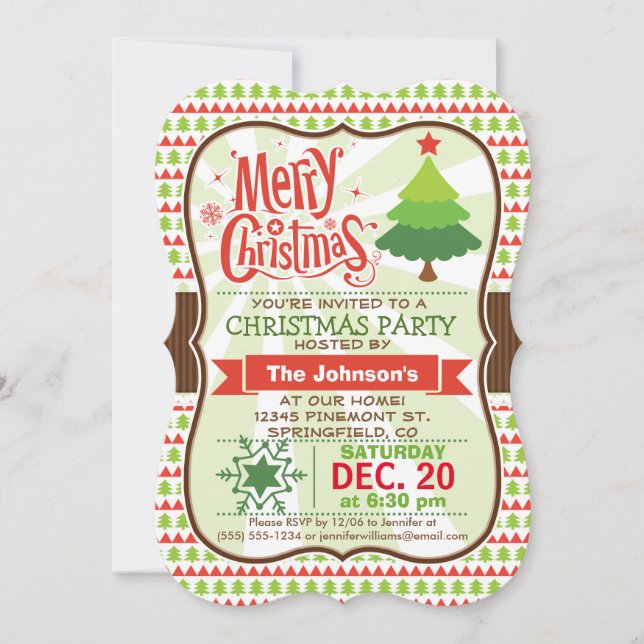 Red & Green Christmas Party Invitation (Front)