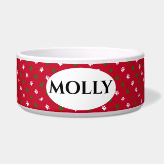 Red Green Christmas Paw Prints Bowl