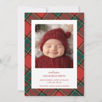 Red Green Christmas Plaid Baby Announcement