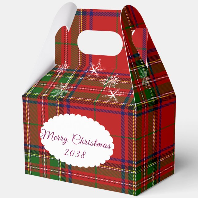 Red & Green Christmas Plaid Lace Snowflakes Favour Box (Back)