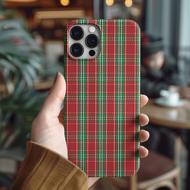 Red Green Christmas Plaid Pattern  Case-Mate iPhone Case (Red and green holiday plaid pattern phone case. )