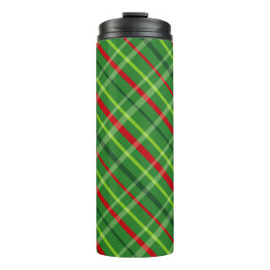 RED & GREEN CHRISTMAS PLAID PATTERN THERMAL TUMBLER