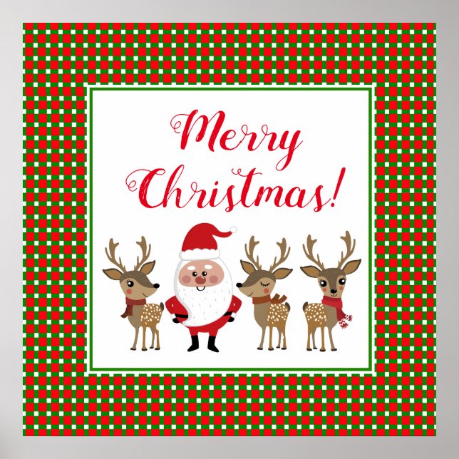 Red Green Christmas Plaid Santa Claus Reindeer Poster (Front)