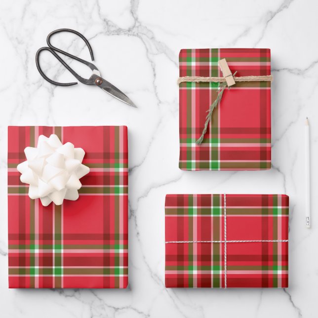 Red Green Christmas Plaid Tartan Pattern Wrapping Paper Sheet (Front)