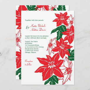 Red & Green Christmas Poinsettias Holiday Wedding Invitation