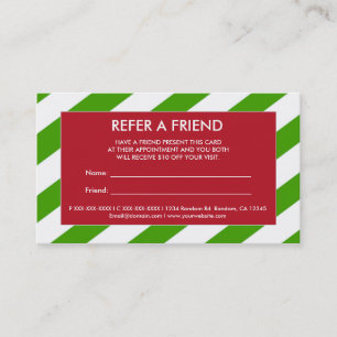 Red green Christmas refer a friend business cards