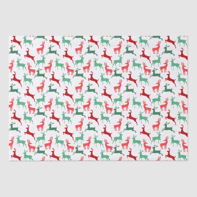 Red Green Christmas Reindeer Pattern White Tissue Paper (Front)