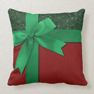 Red & Green Christmas Ribbon Throw Pillow