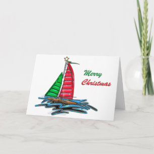 Red & Green Christmas Sailboat Holiday Card