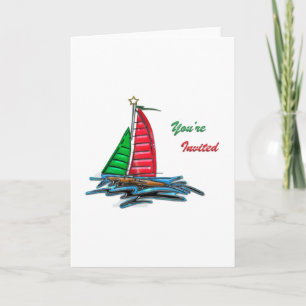 Red & Green Christmas Sailboat Holiday Card
