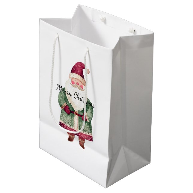 Red Green Christmas Santa Claus Medium Gift Bag (Front Angled)
