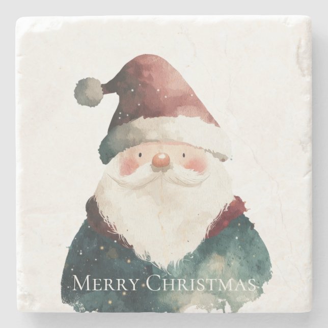 Red Green Christmas Santa Claus Stone Coaster (Front)