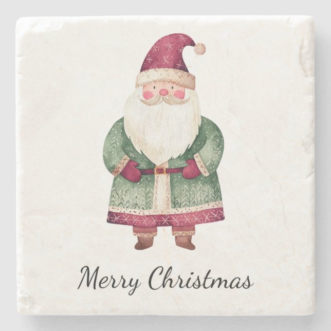 Red Green Christmas Santa Claus Stone Coaster (Front)