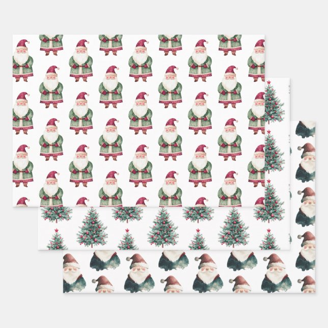 Red Green Christmas Santa Claus Wrapping Paper Sheet (Set)