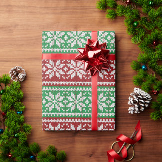 Red & Green Christmas Snowflake Knitted Holiday Wrapping Paper