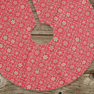 Red Green Christmas Snowflake Pattern Brushed Polyester Tree Skirt