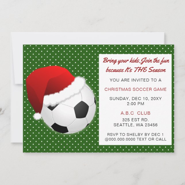 Red & Green Christmas Soccer Tournament Invitation (Front)