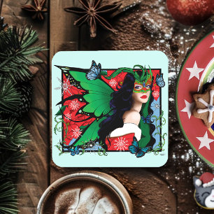 Red Green Christmas Solstice Fairy Coaster