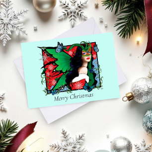 Red Green Christmas Solstice Fairy Holiday Card