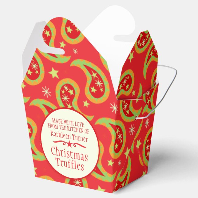 Red green Christmas star paisley gift box (Opened)