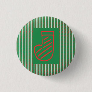 Red Green Christmas Stocking on Green 3 Cm Round Badge
