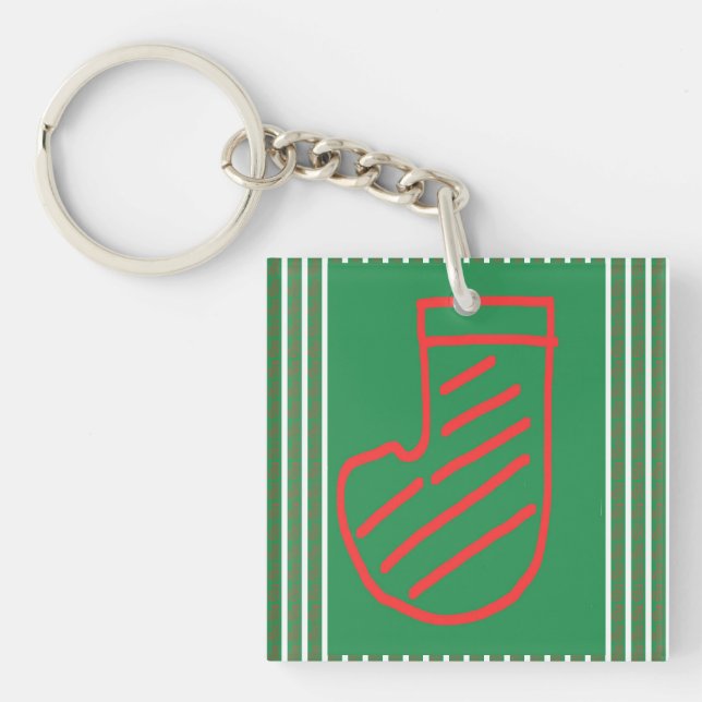 Red Green Christmas Stocking on Green Key Ring (Front)