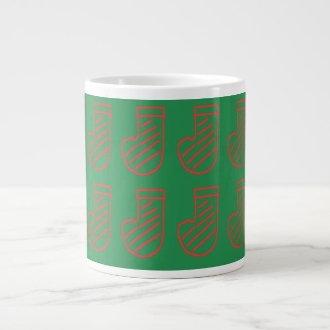 Red Green Christmas Stocking on Green Large Coffee Mug (Front)