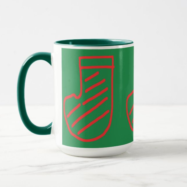 Red Green Christmas Stocking on Green Mug (Left)