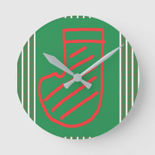 Red Green Christmas Stocking on Green Round Clock