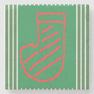 Red Green Christmas Stocking on Green Stone Coaster
