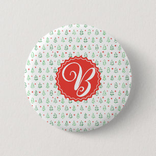 Red & Green Christmas tree  6 Cm Round Badge