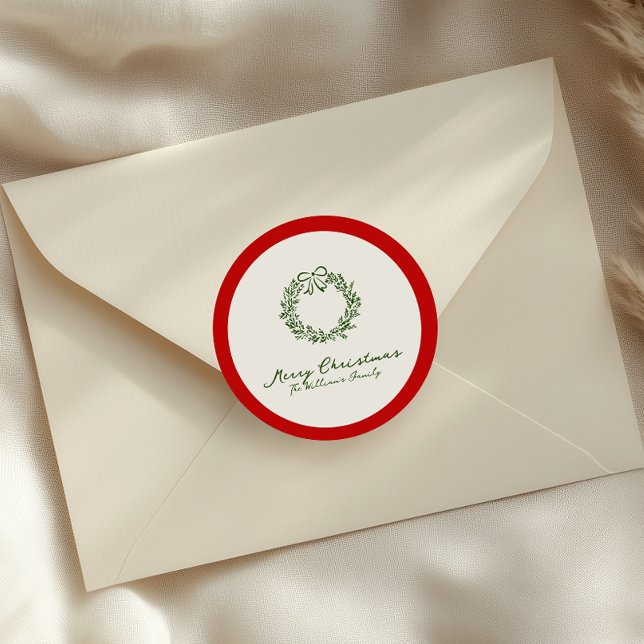 Red & Green Christmas Tree  Classic Round Sticker (Creator Uploaded)