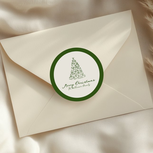 Red & Green Christmas Tree  Classic Round Sticker (Creator Uploaded)