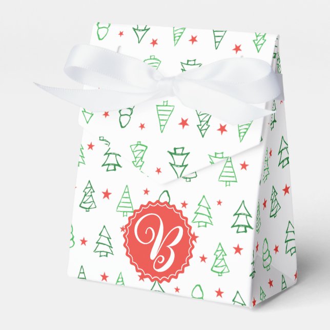Red & Green Christmas tree  Favour Box (Front Side)
