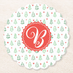 Red & Green Christmas tree Paper Coaster