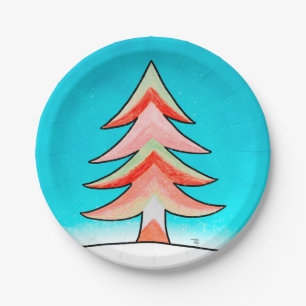 Red & Green Christmas Tree Paper Plate