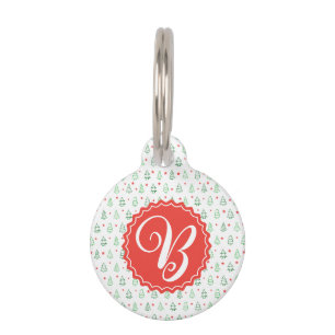 Red & Green Christmas tree Pet Tag