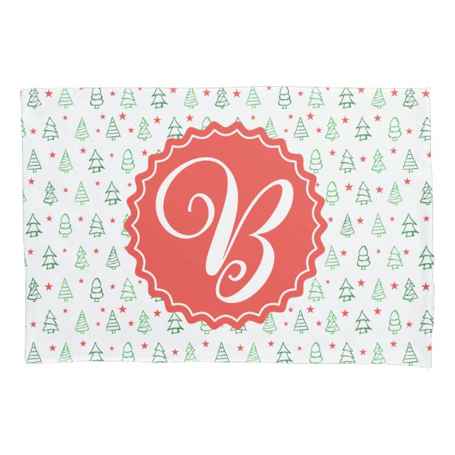 Red & Green Christmas tree  Pillowcase (Front)