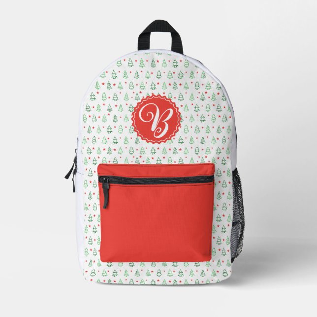 Red & Green Christmas tree  Printed Backpack (Front)