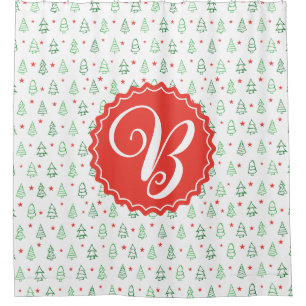 Red & Green Christmas tree  Shower Curtain