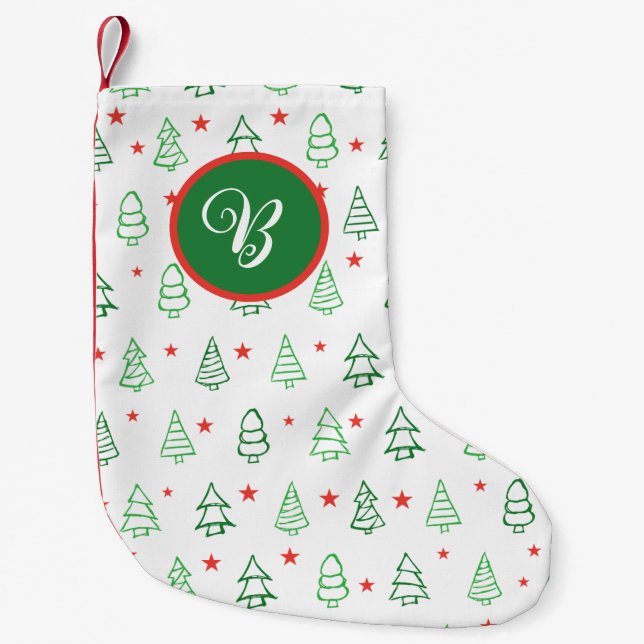 Red & Green Christmas tree  Small Christmas Stocking (Front)