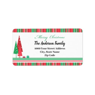 Red Green Christmas Trees Illustration Label