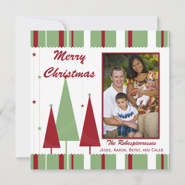 Red Green Christmas Trees Photo Holiday Greeting Card (Front)
