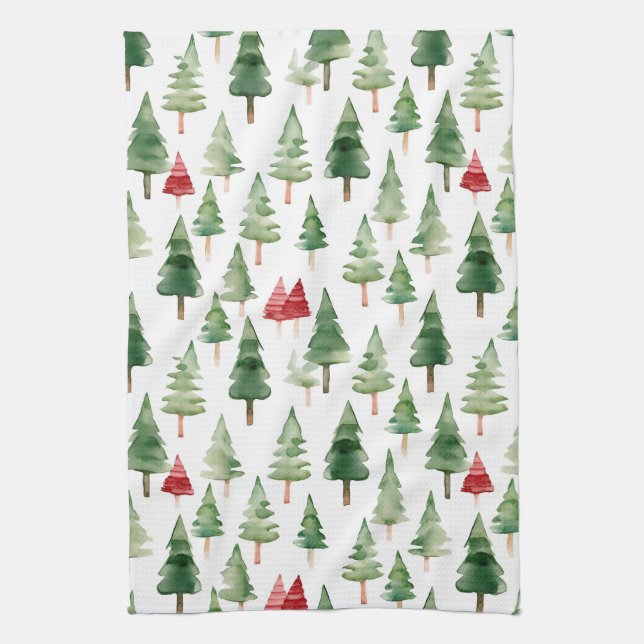 Red Green Christmas Trees Tea Towel (Vertical)