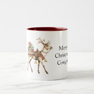 Red Green Christmas Western Deer Two-Tone Coffee Mug