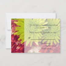 Red, green chrysanthemum flowers RSVP card