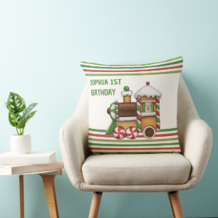 Red Green Chugga Chugga Train 1st Birthday cute  Cushion