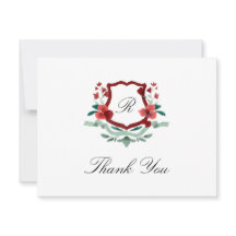 Red & Green Classic Christmas Crest Thank You card