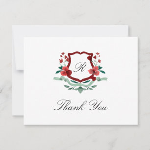 Red & Green Classic Christmas Crest Thank You card