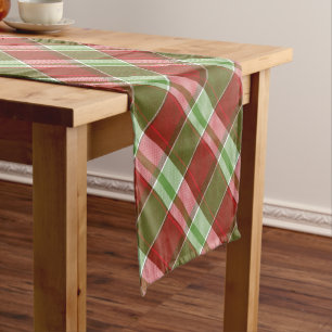 Red Green Classic Christmas Holiday Plaid Pattern Short Table Runner